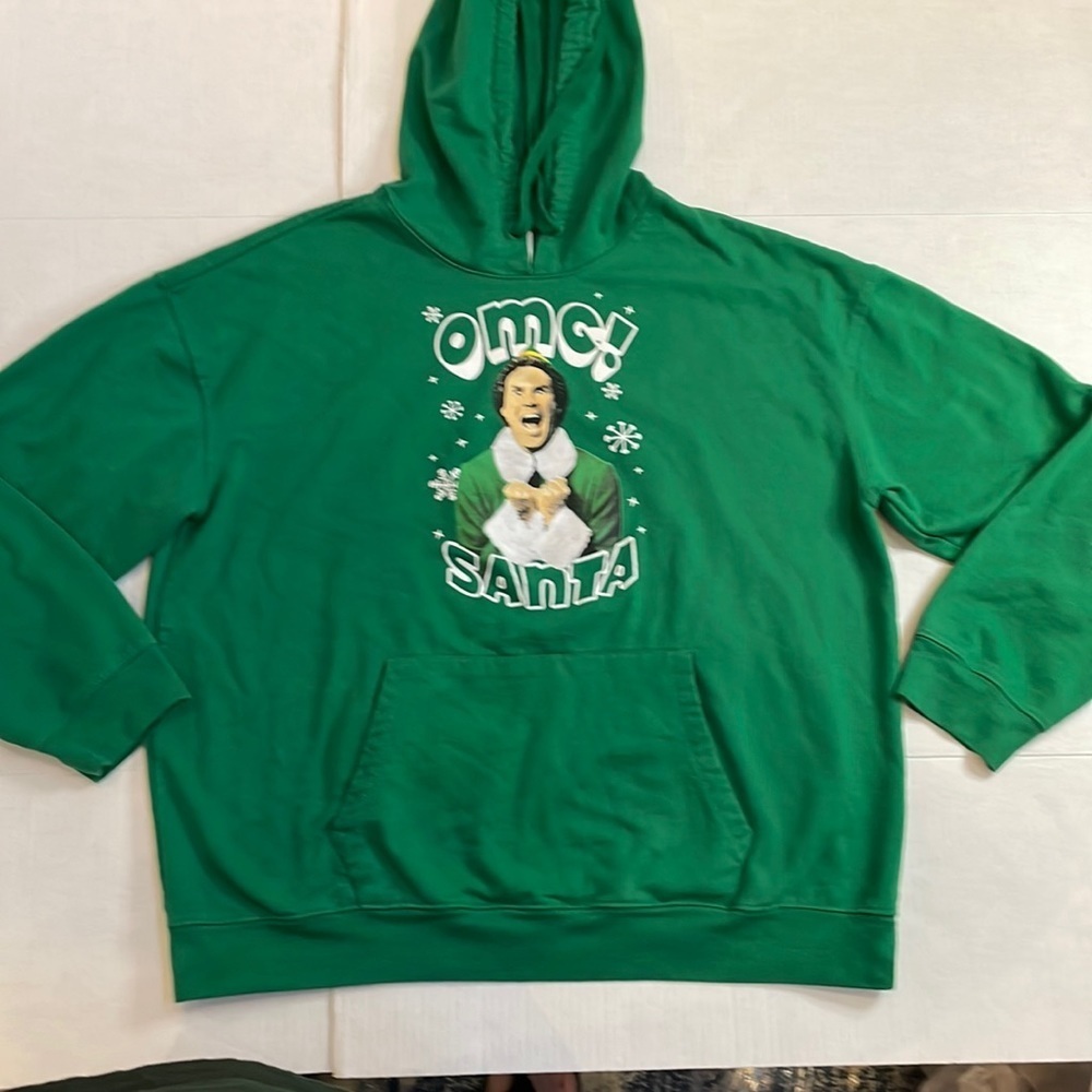 Holiday Elf Hoodie, “OMG Santa!” with drawstring hood and front pocket